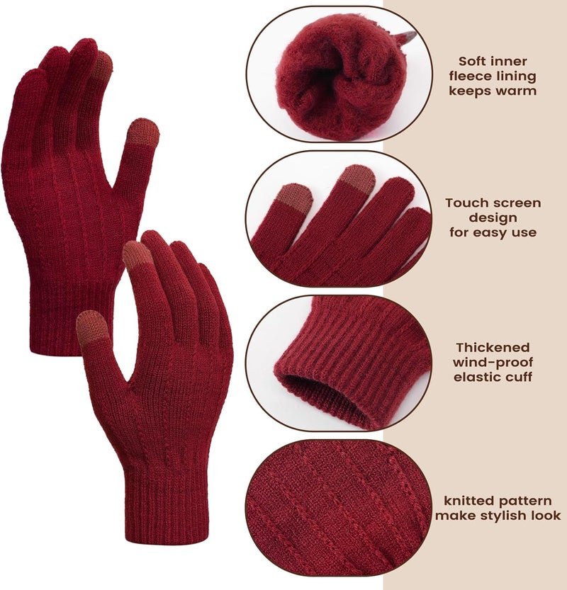 Premillow Women Winter Hat Beanie+Long Scarf+Touch Screen Gloves Set, Warm Clothes Set with Knit Fleece Lined for Women/Men Winter - Image 3